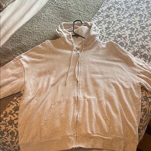 Cozy Beige/grey Zip-Up Hoodie